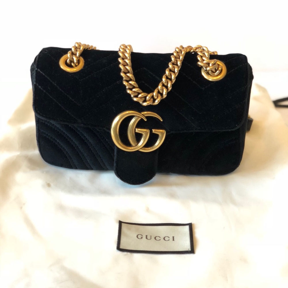❌SOLD❌GUCCI Velvet Matelasse Mini GG Marmont Black